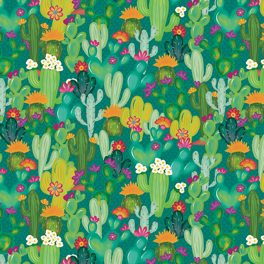 Fabric Riley Blake Teal Main Cacti & Charm by the Quarter Yard C18450-TEAL