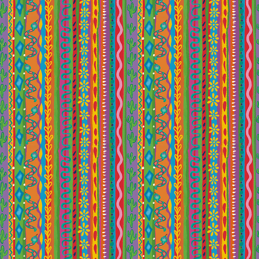 Fabric Riley Blake Multi Fiesta Stripe Cacti & Charm by the Quarter Yard C18457-MULTI