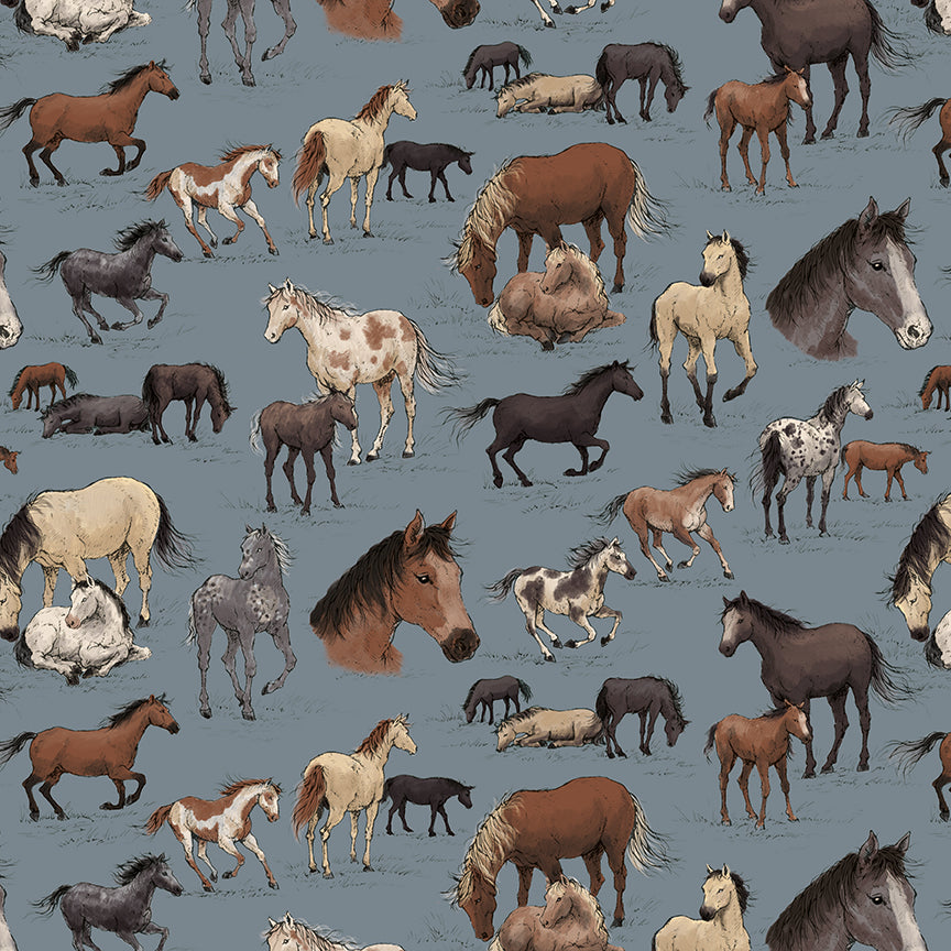 Fabric Riley Blake Fog Main Horseshoe Creek by the Quarter Yard C18470-FOG