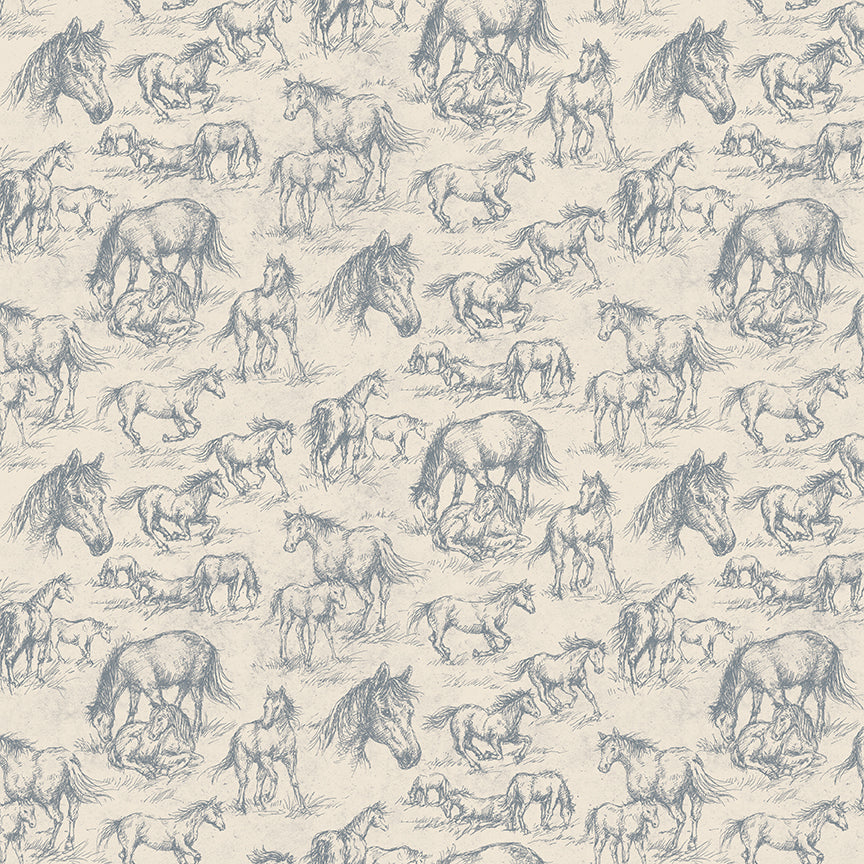 Fabric Riley Blake Linen Horses Horseshoe Creek by the Quarter Yard C18471-LINEN