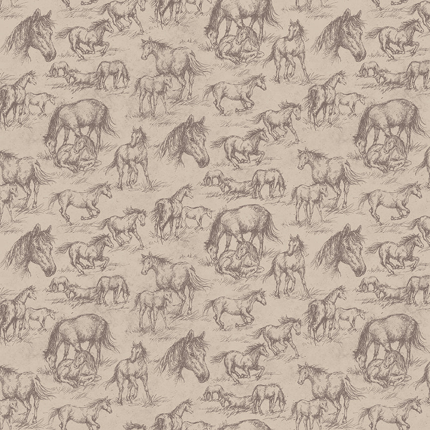 Fabric Riley Blake Light Beach Horses Horseshoe Creek by the Quarter Yard C18471-LTBEACH