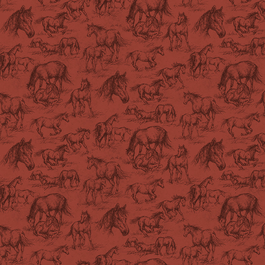 Fabric Riley Blake Terracotta Horses Horseshoe Creek by the Quarter Yard C18471-TERRACOTTA