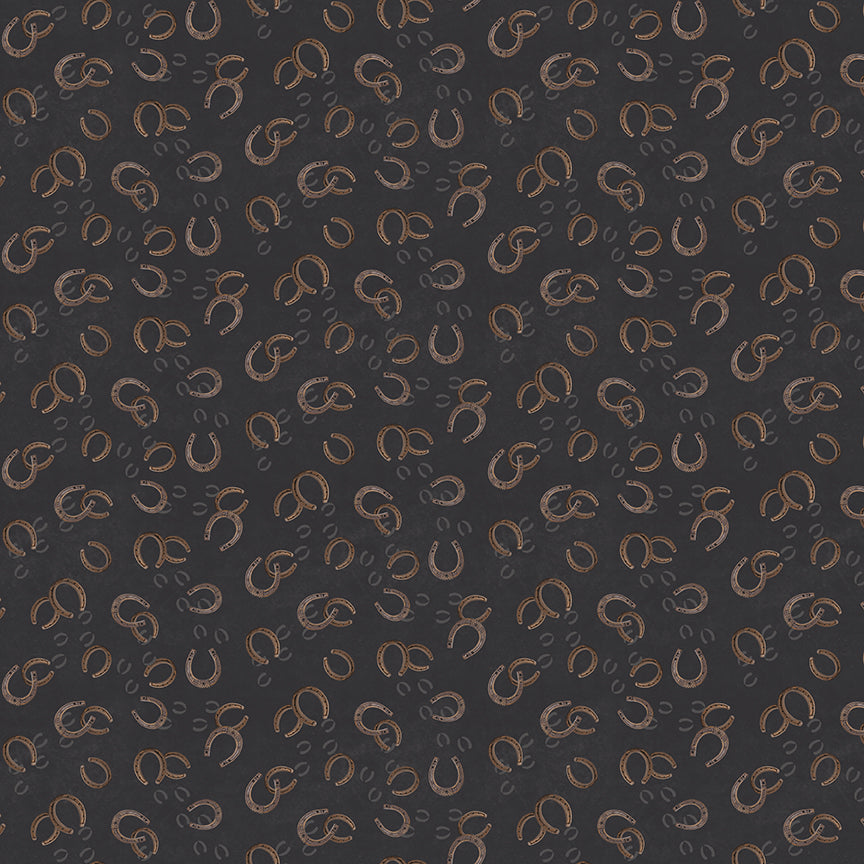 Fabric Riley Blake Charcoal Horseshoes Horseshoe Creek by the Quarter Yard C18477-CHARCOAL