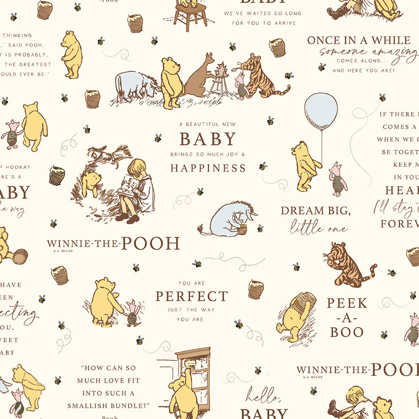 Fabric Riley Blake Cream Main Winnie The Pooh Baby by the Quarter Yard C18590-CREAM