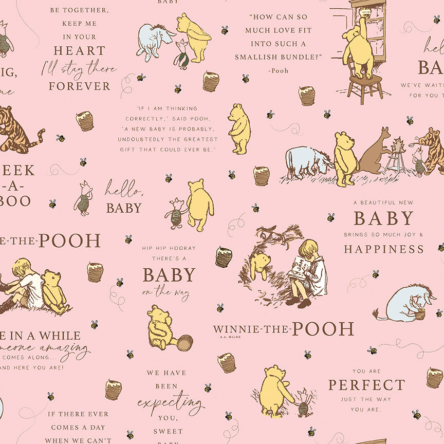 Fabric Riley Blake Pink Main Winnie The Pooh Baby by the Quarter Yard C18590-PINK