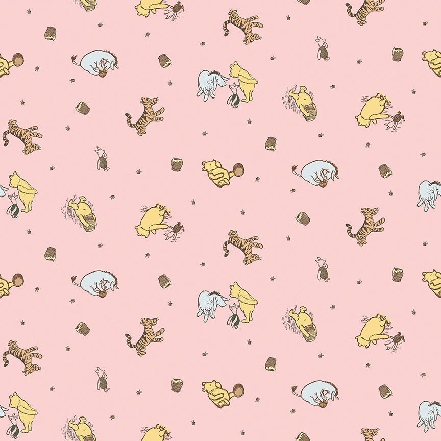 Fabric Riley Blake Pink Character Toss Winnie The Pooh Baby by the Quarter Yard C18591-PINK