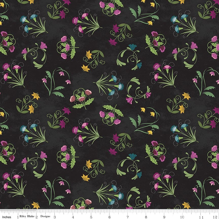 Fabric Riley Blake Black Main Amethyst & Ivy by the Quarter Yard C18620-BLACK