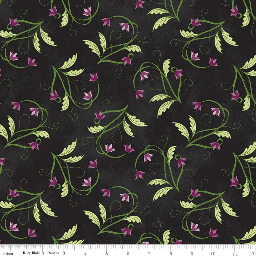 Fabric Riley Blake Black Medallions Amethyst & Ivy by the Quarter Yard C18621-BLACK