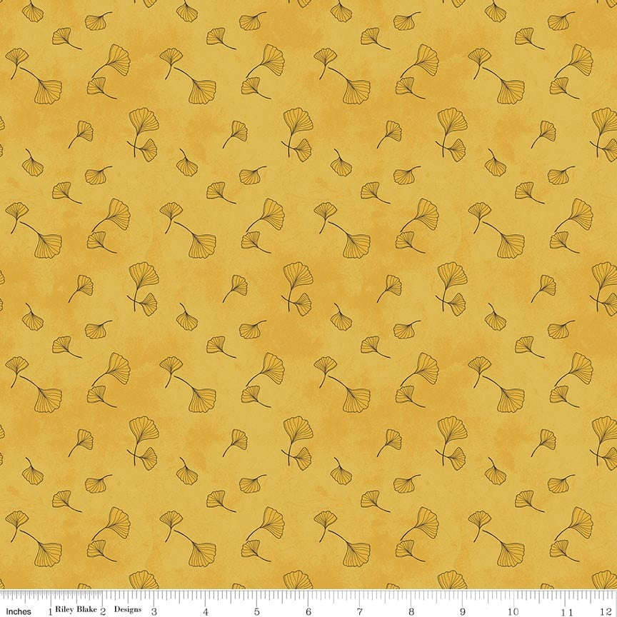 Fabric Riley Blake Gold Ginkgo Amethyst & Ivy by the Quarter Yard C18624-GOLD