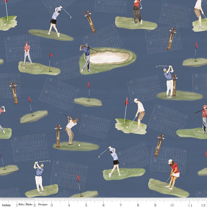 Fabric Riley Blake Blue Main Greens & Fairways by the Quarter Yard C18680-BLUE