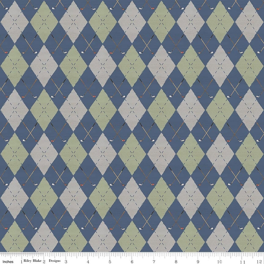 Fabric Riley Blake Blue Argyle Greens & Fairways by the Quarter Yard C18681-BLUE