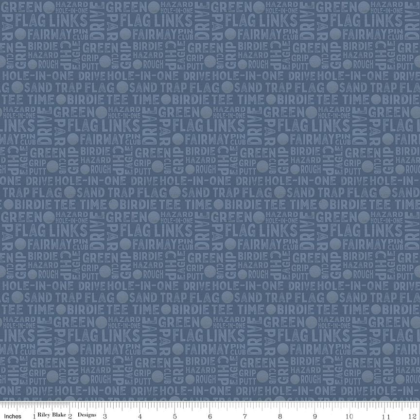 Fabric Riley Blake Blue Text Greens & Fairways by the Quarter Yard C18682-BLUE