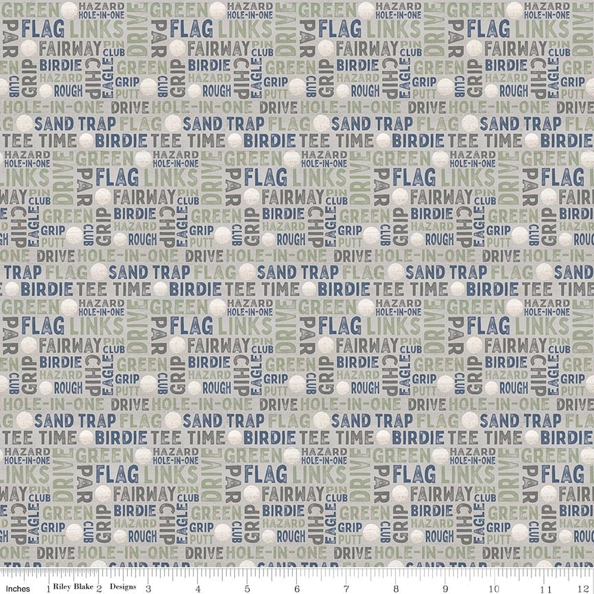 Fabric Riley Blake Gray Text Greens & Fairways by the Quarter Yard C18682-GRAY