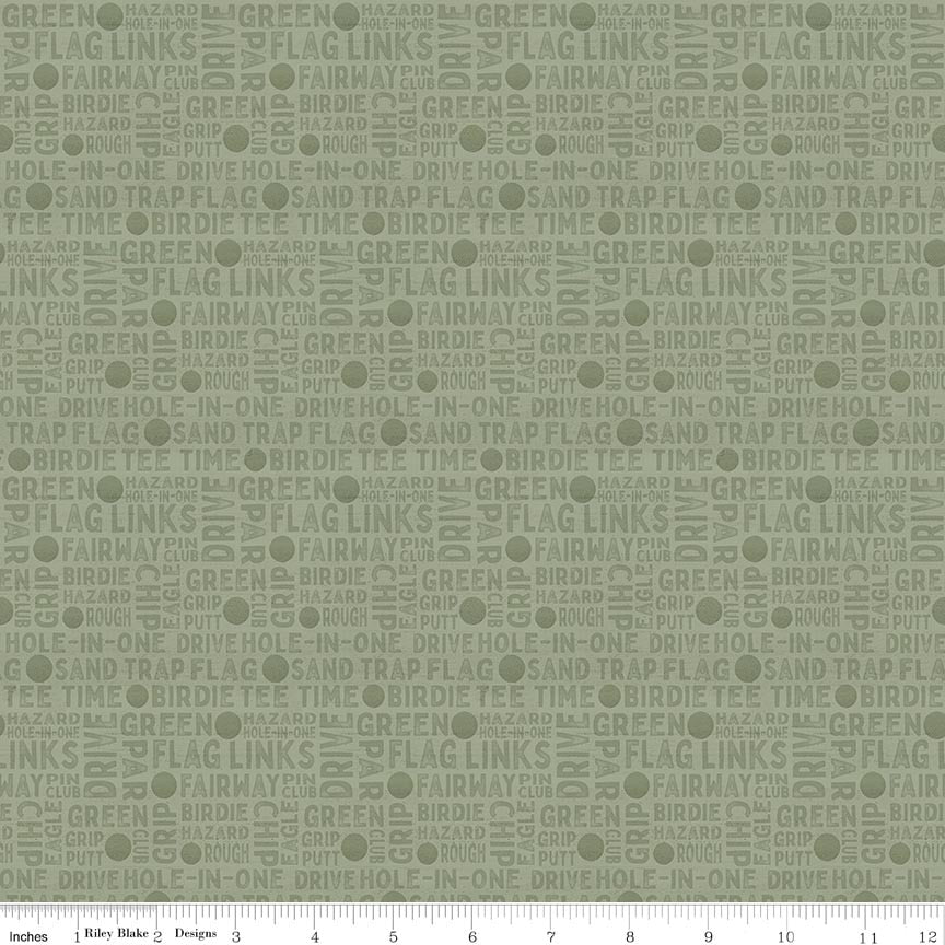 Fabric Riley Blake Green Text Greens & Fairways by the Quarter Yard C18682-GREEN