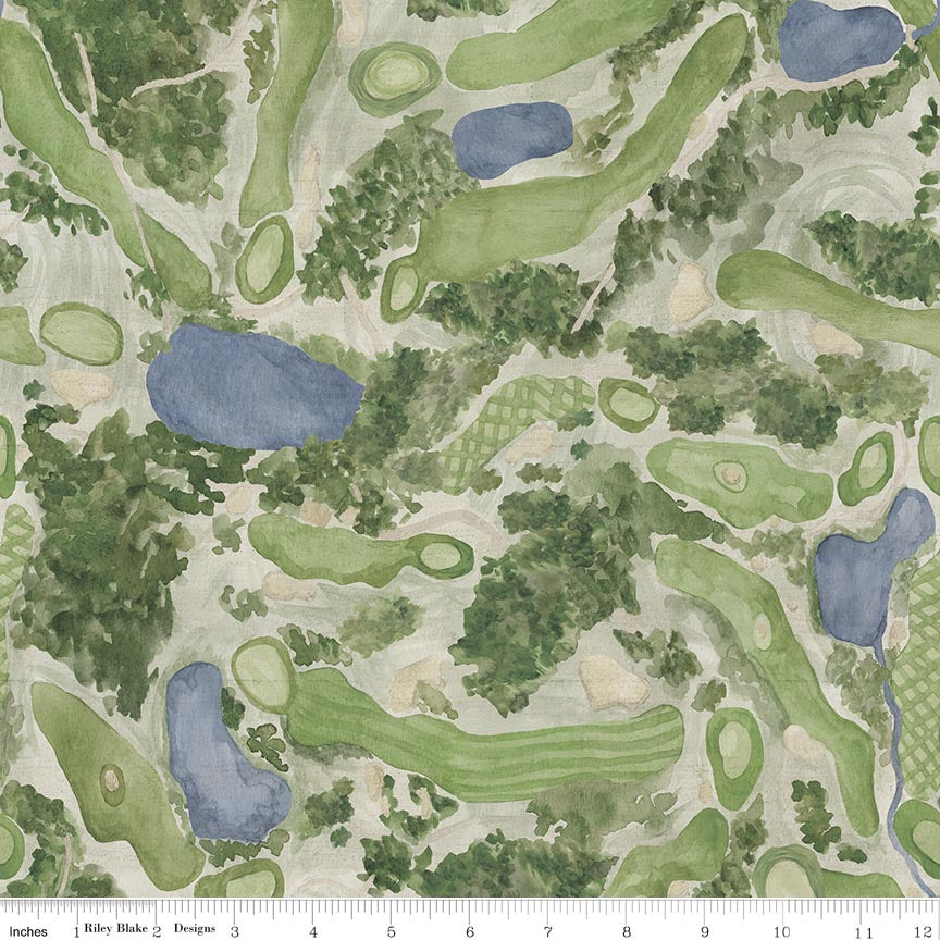 Fabric Riley Blake Sand Golf Course Greens & Fairways by the Quarter Yard C18685-SAND