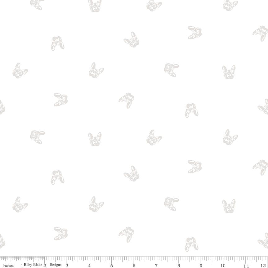 Fabric Riley Blake White Frenchie Friends Lights On 3 by the Quarter Yard C18705-FRENCHIE