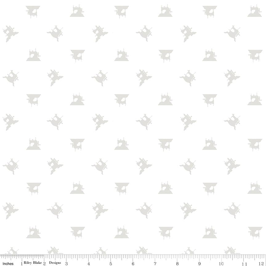 Fabric Riley Blake White Sewing Silhouettes Lights On 3 by the Quarter Yard C18710-SEWING