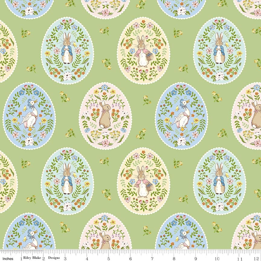 Fabric Riley Blake Honeydew Painted Eggs Peter Rabbit Spring by the Quarter Yard C18753-HONEYDEW