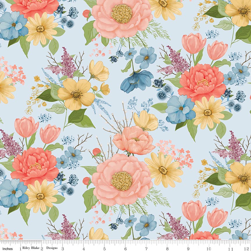 Fabric Riley Blake Blue Main Promise of Spring by the Quarter Yard C18770-BLUE