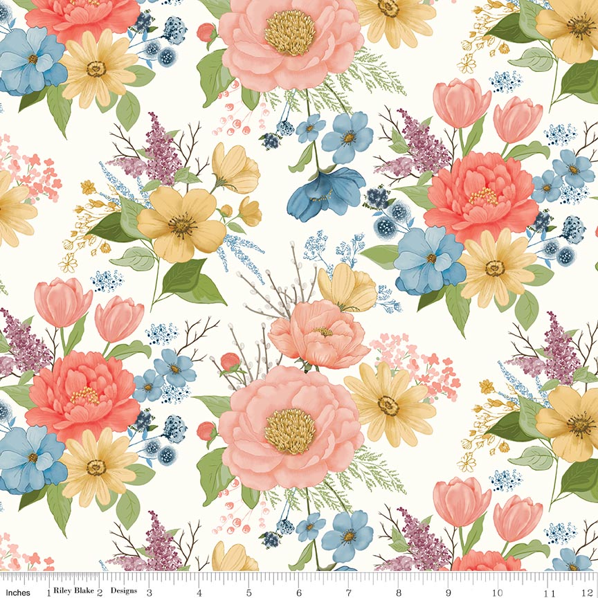 Fabric Riley Blake Cream Main Promise of Spring by the Quarter Yard C18770-CREAM