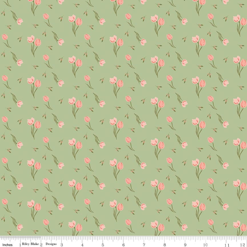 Fabric Riley Blake Green Tulips Promise of Spring by the Quarter Yard C18771-GREEN