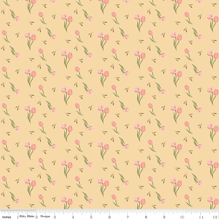 Fabric Riley Blake Yellow Tulips Promise of Spring by the Quarter Yard C18771-YELLOW