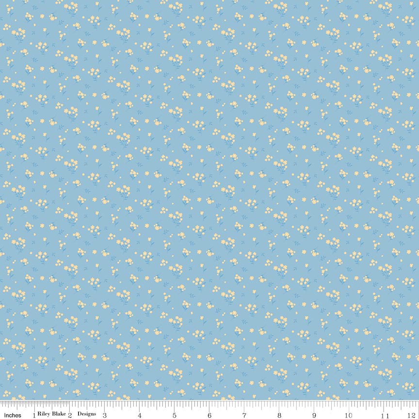 Fabric Riley Blake Blue Ditsy Promise of Spring by the Quarter Yard C18776-BLUE