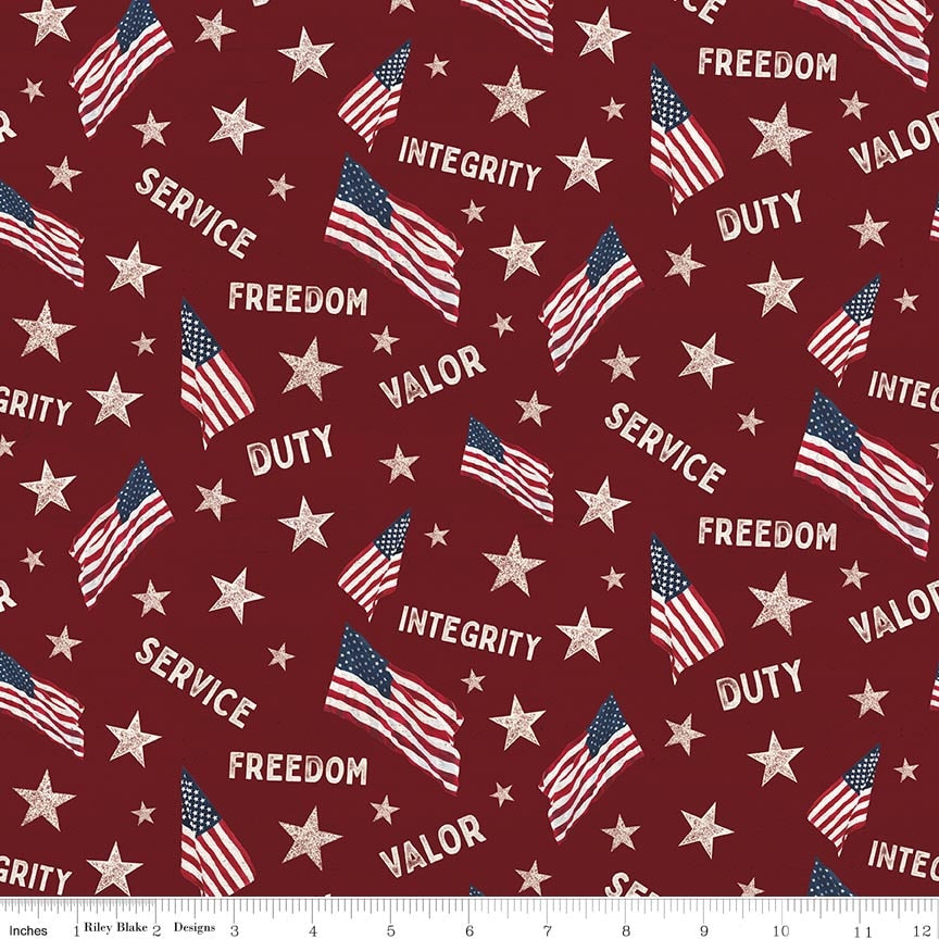 Fabric Riley Blake Red Main Valor Is Never Forgotten by the Quarter Yard C18880-RED