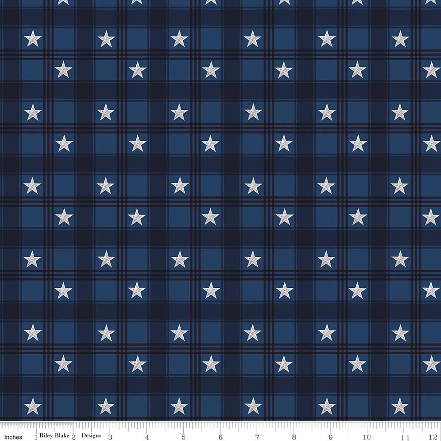 Fabric Riley Blake Blue Plaid Valor Is Never Forgotten by the Quarter Yard C18881-BLUE