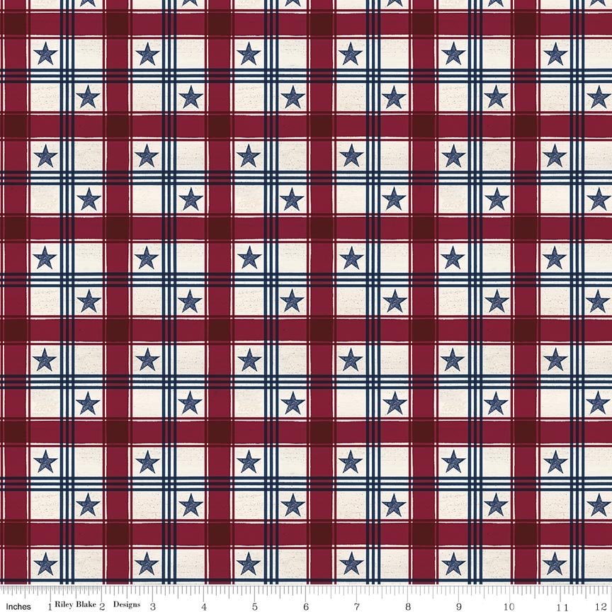 Fabric Riley Blake Red Plaid Valor Is Never Forgotten by the Quarter Yard C18881-RED