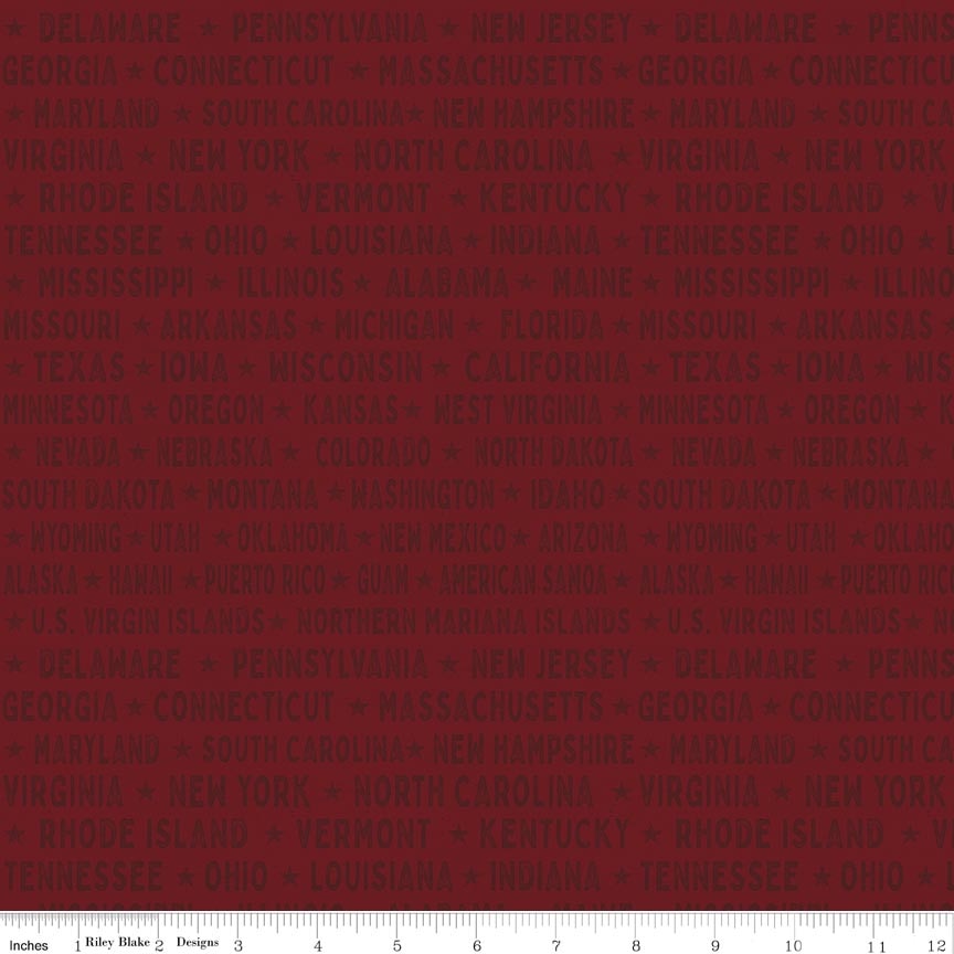 Fabric Riley Blake Red States Valor Is Never Forgotten by the Quarter Yard C18882-RED