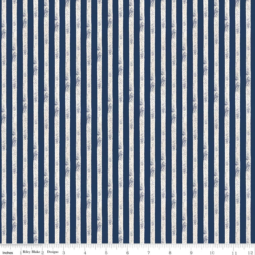 Fabric Riley Blake Blue Stripes Valor Is Never Forgotten by the Quarter Yard C18883-BLUE