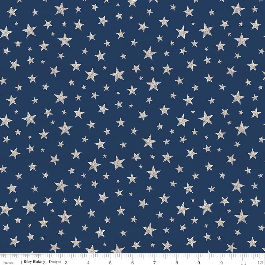 Fabric Riley Blake Blue/Cream Stars Valor Is Never Forgotten by the Quarter Yard C18884-BLUECREAM