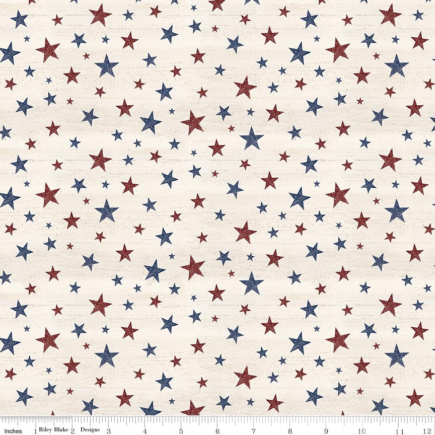 Fabric Riley Blake Cream Stars Valor Is Never Forgotten by the Quarter Yard C18884-CREAM