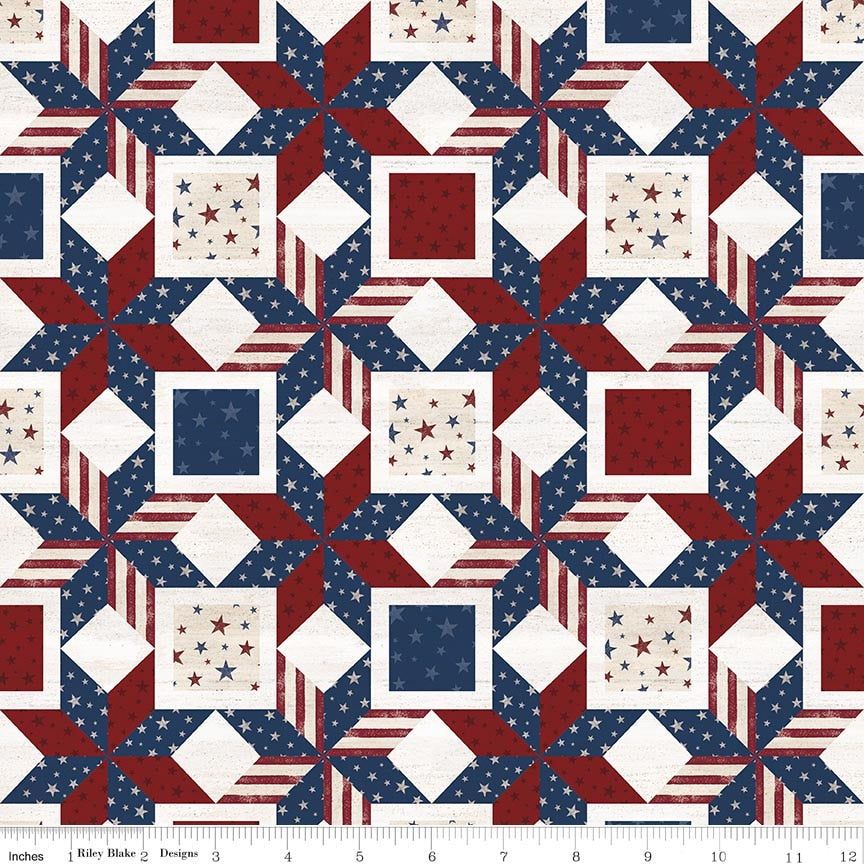 Fabric Riley Blake Multi Quilt Blocks Valor Is Never Forgotten by the Quarter Yard C18885-MULTI
