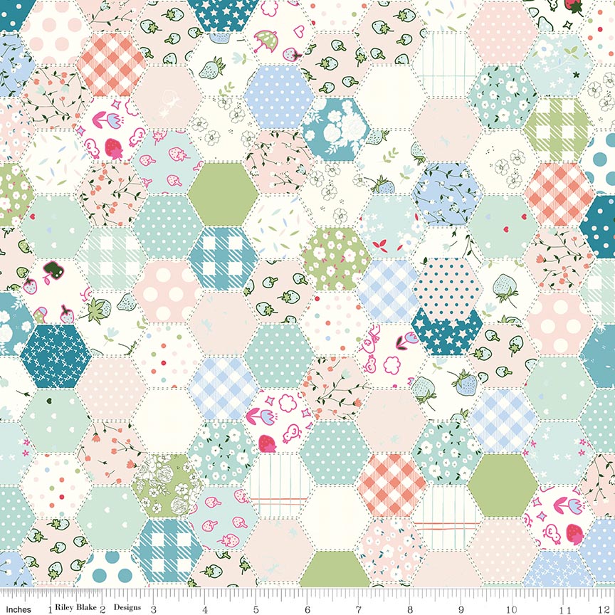 Fabric Riley Blake Blue Hexies Ashmere by the Quarter Yard C18891-BLUE