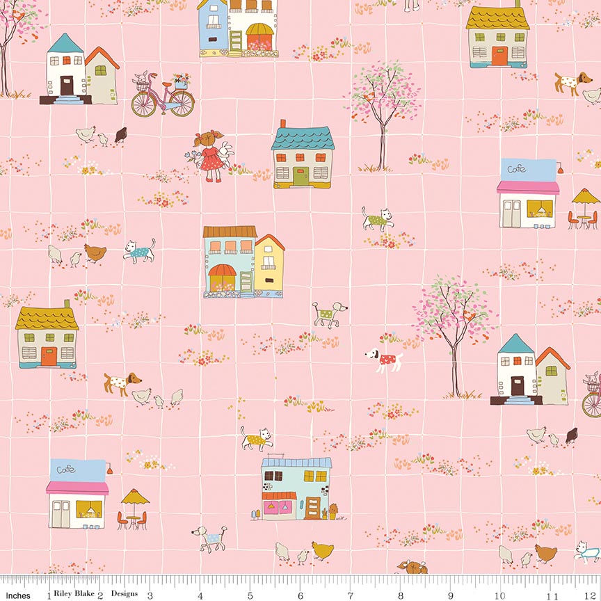 Fabric Riley Blake Pink Little Town Ashmere by the Quarter Yard C18892-PINK