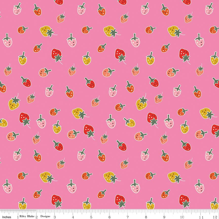 Fabric Riley Blake Pink Strawberries Ashmere by the Quarter Yard C18894-PINK
