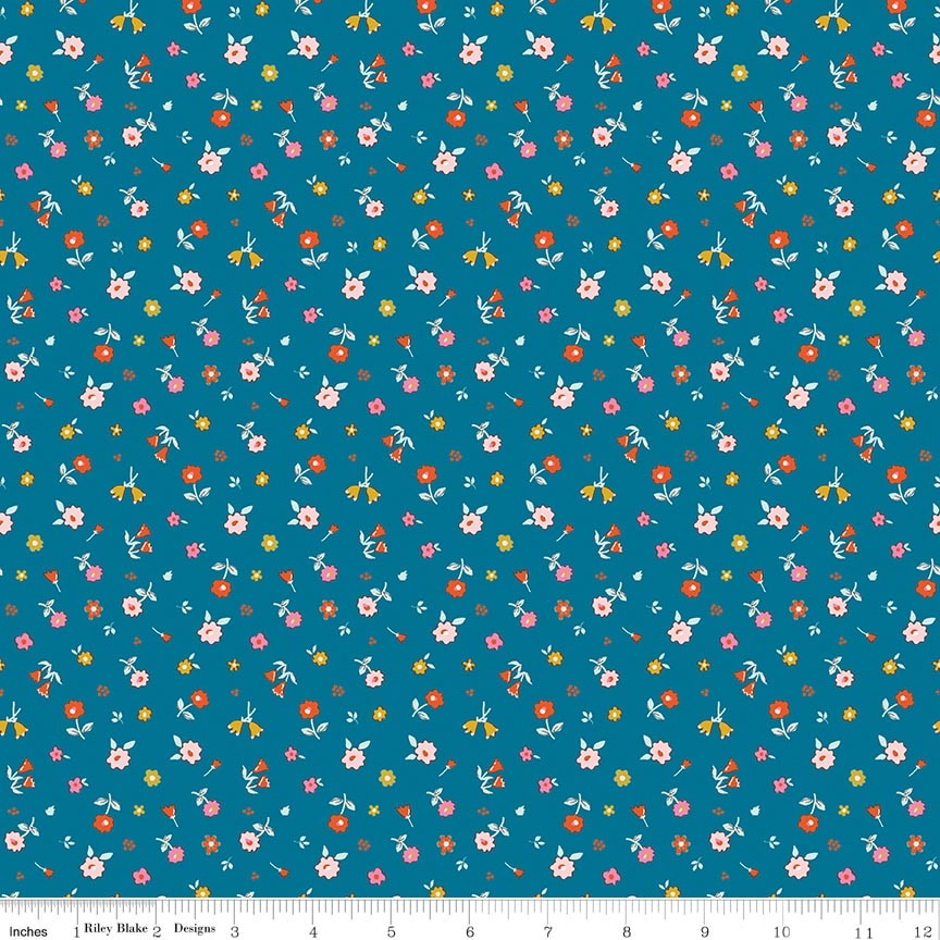 Fabric Riley Blake Blue Flower Bed Ashmere by the Quarter Yard C18896-BLUE