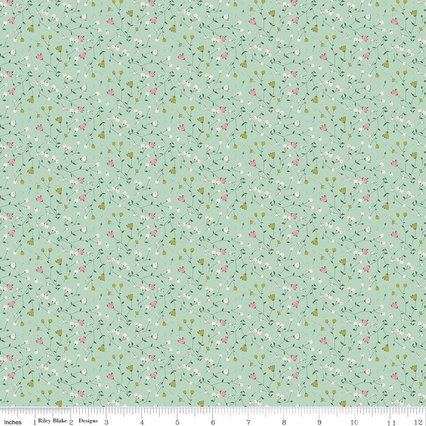 Fabric Riley Blake Sage Flowers Ashmere by the Quarter Yard C18897-SAGE