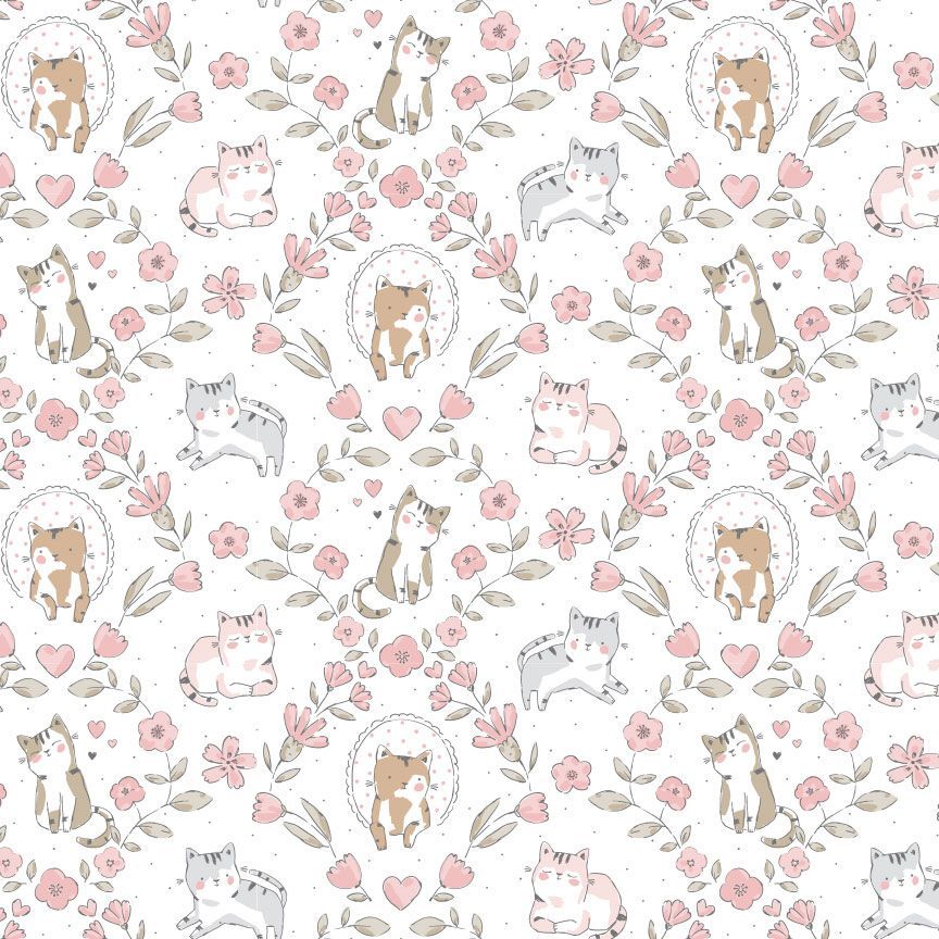 Fabric Timeless Treasures White Cat's Garden Purrfection Flannel by the Quarter Yard CF4341-WHITE