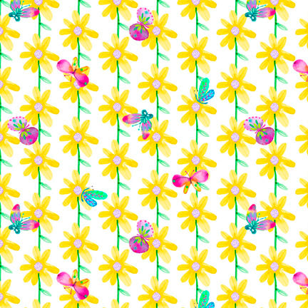 Fabric P & B Textiles White/Yellow Daisies & Butterflies Color Crush by the Quarter Yard 6326-WY