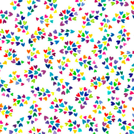 Fabric P & B Textiles White/Multi Tossed Hearts Color Crush by the Quarter Yard 6327-WMU