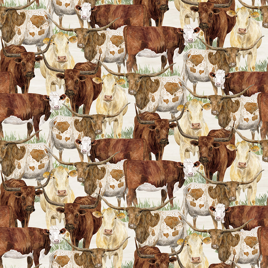 Fabric Riley Blake Cream Herd of Cattle The Homestead by the Quarter Yard CD18231-CREAM