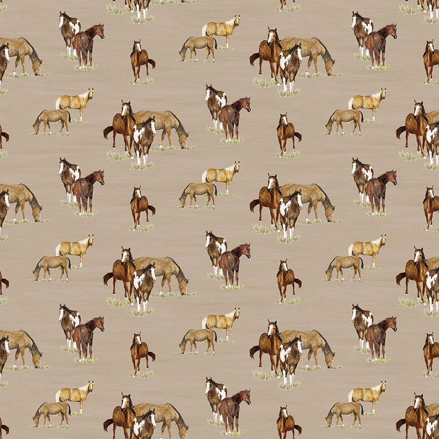 Fabric Riley Blake Tan Horses The Homestead by the Quarter Yard CD18234-TAN