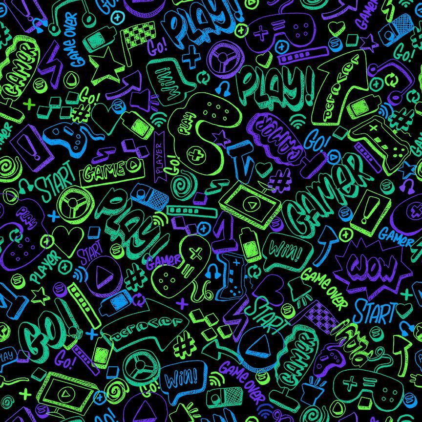 Fabric Timeless Treasures Black Gaming Gamer by the Quarter Yard CD4398-BLACK