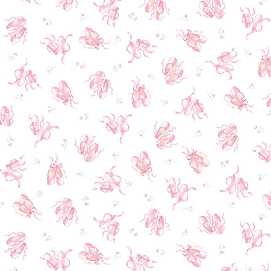 Fabric Timeless Treasures White Ballet Shoes Tiny Dancer by the Quarter Yard CD4481-WHITE