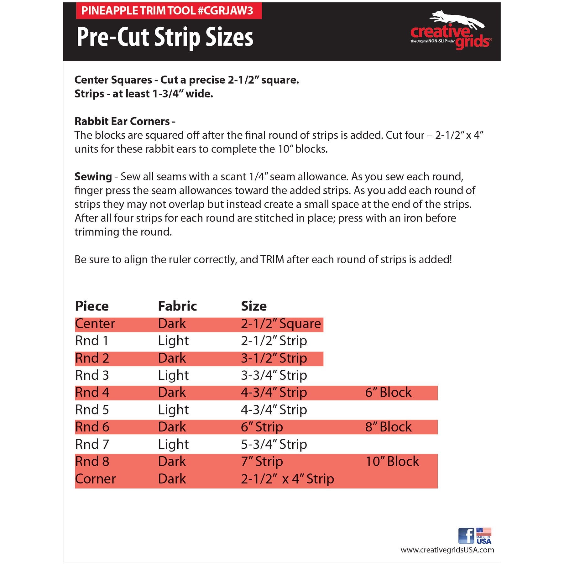 Creative Grids Pineapple Trim Tool Ruler CGRJAW3
