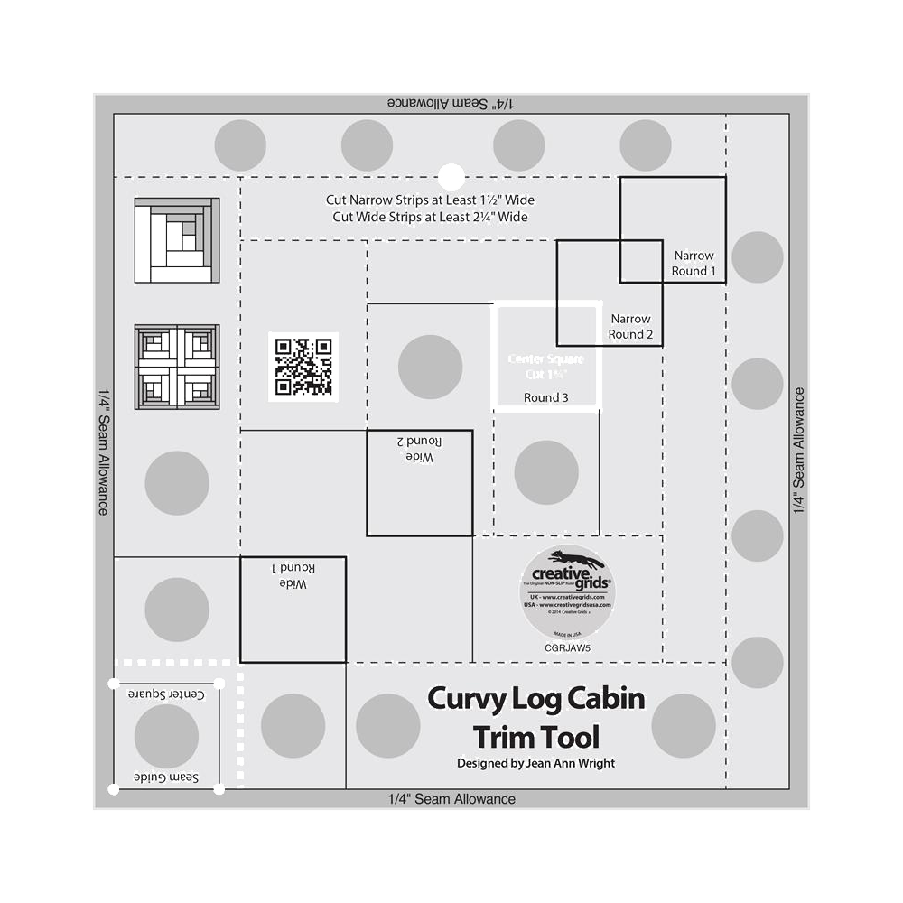 Creative Grids CGRJAW5 Curvy Log Cabin Trim Tool for 8 Finished Blocks Ruler