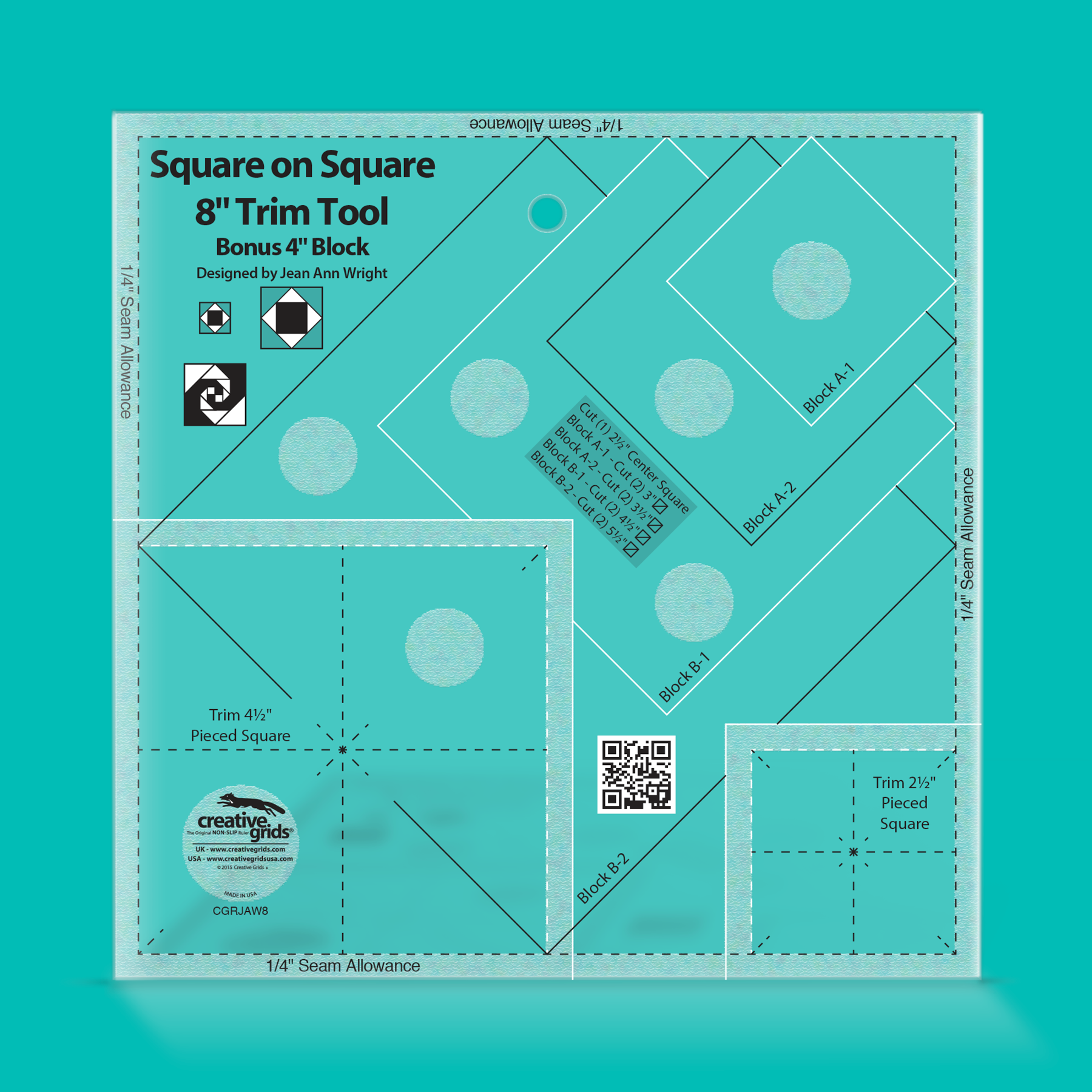 Creative Grids Square on Square 8" Trim Tool Ruler CGRJAW8